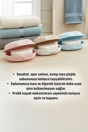 Seyahat Tipi Kapaklı Katı Sabunluk Taşınabilir Sabun Kutusu Pratik Saklama Kabı 12,5 cm