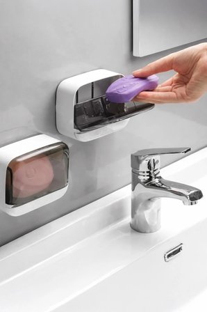 Yapışkanlı Asılabilir Çekmece Tipi Katı Sabun Kutusu Lavabo Mutfak Su Hazneli 11,5 cm