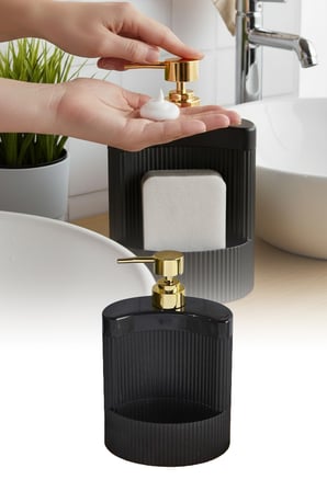 Oval Sıvı Sabunluk Sünger Hazneli Basmalı Mutfak Banyo Organizer Şık Tasarım