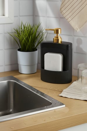 Oval Sıvı Sabunluk Sünger Hazneli Basmalı Mutfak Banyo Organizer Şık Tasarım
