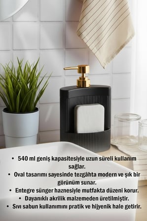 Oval Sıvı Sabunluk Sünger Hazneli Basmalı Mutfak Banyo Organizer Şık Tasarım