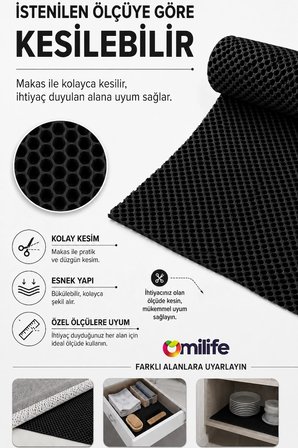 Siyah Kalın Halı Kaydırmaz Halı Altı Örtü Kaymaz Zemin Koruyucu Taban Sabitleyici Güvenli Kullanım