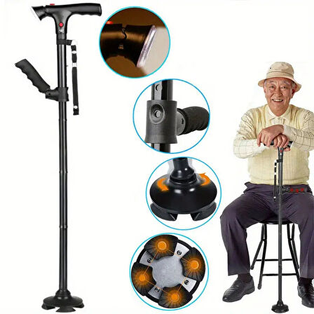 Katlanabilir Led Işıklı Baston Yürüyüş Bastonu Fenerli Yürüyüş Bastonu
