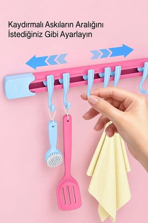 10 Kancalı Raylı Askı Mutfak Banyo Dolap İçi Kupa Fincan Havlu Düzenleyici Aparat