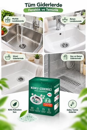 2'li Lavabo Gider Koku Giderici Toz Anında Etkili Mutfak Banyo Gider Temizleyici Ferahlatıcı