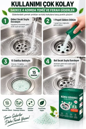 2'li Lavabo Gider Koku Giderici Toz Anında Etkili Mutfak Banyo Gider Temizleyici Ferahlatıcı