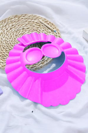 Pembe Ayarlanabilir Bebek Banyo Şapkası Yenidoğan Duş Bonesi Göz Kulak Koruyucu 28 cm