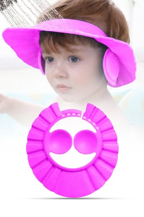 Pembe Ayarlanabilir Bebek Banyo Şapkası Yenidoğan Duş Bonesi Göz Kulak Koruyucu 29 cm