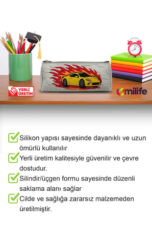 Araba Tasarımlı PVC Kalem Kutusu – Dayanıklı Silikon Yapı, Çocuklar için Şık ve Pratik Saklama Kutusu, Çevre Dostu ve Uzun Ömürlü