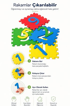9 Parça Büyük Boy EVA Sayılı Puzzle Oyun Matı Rakamlı Çocuk Yer Matı Renkli Zemin Karosu