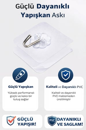  1 Adet Şeffaf Yapışkanlı Kanca Güçlü Kendinden Yapışkanlı Duvar Askısı – Banyo Mutfak Kapı Askılık 