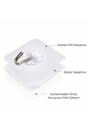  1 Adet Şeffaf Yapışkanlı Kanca Güçlü Kendinden Yapışkanlı Duvar Askısı – Banyo Mutfak Kapı Askılık 