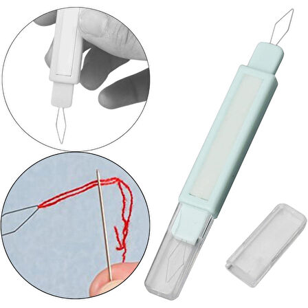 2'si 1 Arada Dikiş Sökme ve İğne İplik Takma Aparatı Pratik Kullanımlı Çift Fonksiyonlu Dikiş Yardımcısı Ergonomik Saplı Küçük Boy Kullanışlı Dikiş Aksesuarı Ev ve Seyahat İçin Uygun