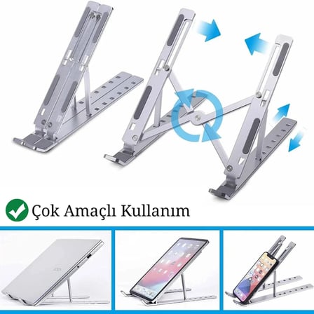 Teleskopik Laptop Standı Ayarlanabilir Yükseklikli Metal Gövdeli Taşınabilir Ergonomik Cihaz Standı