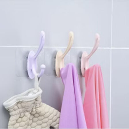 Şeffaf Yapışkanlı 6'lı Renkli Askı Seti Duvar Tipi Pratik Banyo ve Mutfak Düzenleyici