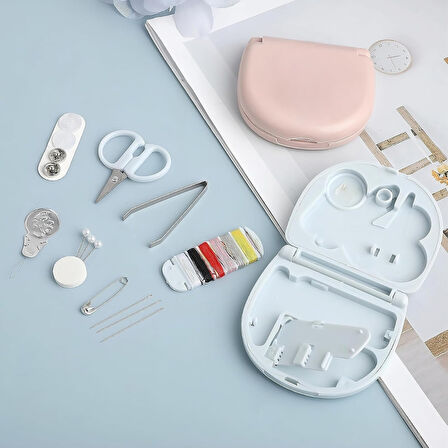 Mini Dikiş Seti Pratik Taşınabilir Plastik Kutu İçinde Acil Onarım ve Dikiş Malzemeleri