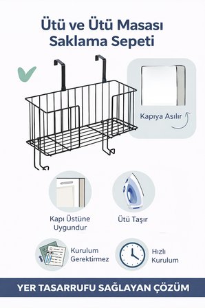 Kapı Arkası Metal Ütü Masası Askısı Sabit Ütülük Raf Organizer Aparatı 34 cm