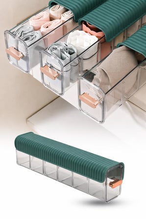 Şeffaf Yapışkanlı 6 Bölmeli Sürgülü Çekmece İçi Çorap İç Çamaşırı Organizeri 36x10x7 cm