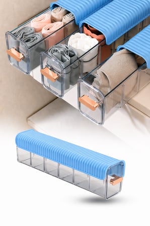 Şeffaf Yapışkanlı 6 Bölmeli Sürgülü Çekmece İçi Çorap İç Çamaşırı Organizeri 36x10x7 cm