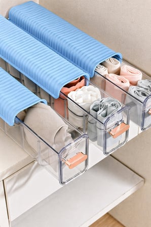 Şeffaf Yapışkanlı 6 Bölmeli Sürgülü Çekmece İçi Çorap İç Çamaşırı Organizeri 36x10x7 cm
