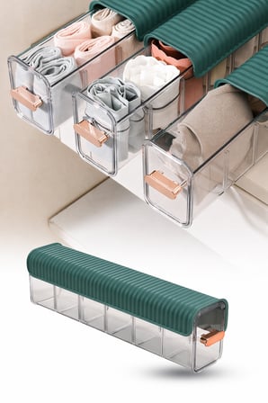 Şeffaf Yapışkanlı 6 Bölmeli Sürgülü Çekmece İçi Çorap İç Çamaşırı Organizeri 36x10x7 cm