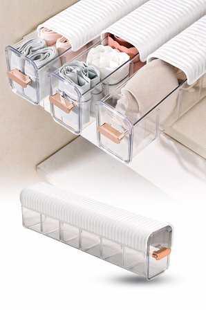 Şeffaf Yapışkanlı 6 Bölmeli Sürgülü Çekmece İçi Çorap İç Çamaşırı Organizeri 36x10x7 cm