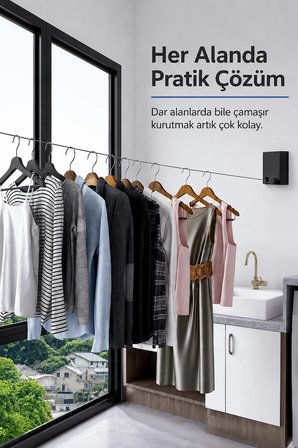 Çekilebilir Paslanmaz Çelik Çamaşır Kurutma İpi Balkon Banyo İçi Duvar Askısı 4,2 m