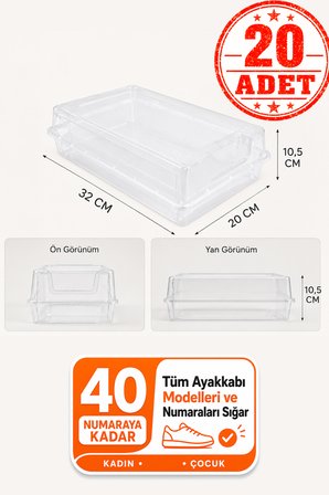 20'li Şeffaf Ayakkabı Kutusu Kapaklı İstiflenebilir Kadın Ayakkabı Organizer