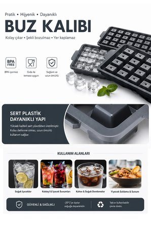 32 Bölmeli Kare Buz Kalıbı Kapaklı Buzluk Silikon Kolay Çıkarılabilir Buz Yapma Kabı
