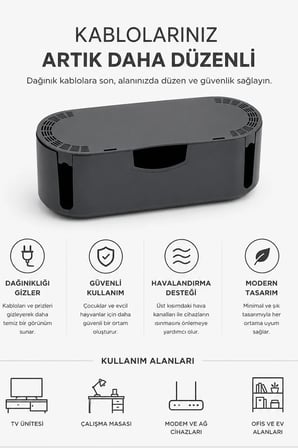 Kablo Düzenleyici Kablo Saklama Kutusu Çoklu Priz Kablo Organizer Kutusu Kapaklı