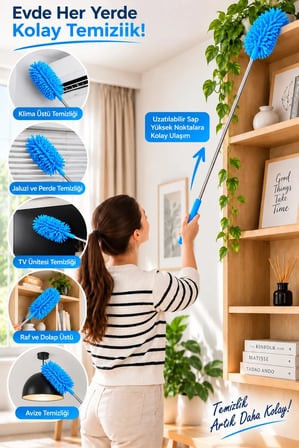 Mikrofiber Makarna Mop Toz Alma Paspası Tüy Toplayıcı Çok Amaçlı Temizlik Mopu
