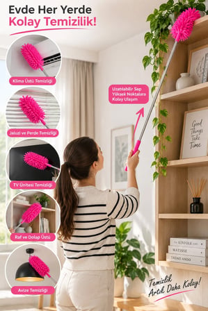 Mikrofiber Makarna Mop Toz Alma Paspası Tüy Toplayıcı Çok Amaçlı Temizlik Mopu