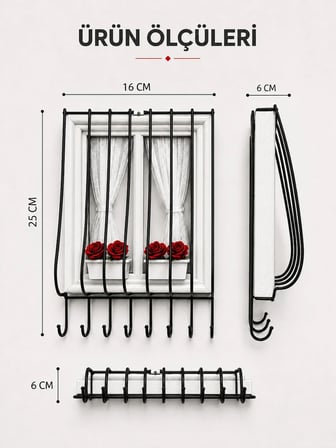 Ahşap Pencere Tasarımlı Duvar Tipi Anahtarlık Anahtar Askılığı Dekoratif Organizer