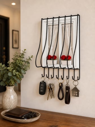 Ahşap Pencere Tasarımlı Duvar Tipi Anahtarlık Anahtar Askılığı Dekoratif Organizer