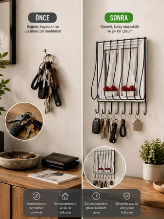 Ahşap Pencere Tasarımlı Duvar Tipi Anahtarlık Anahtar Askılığı Dekoratif Organizer