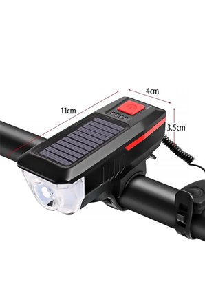 Güneş Enerjili Bisiklet Farı USB Şarjlı Kornalı LED Scooter Feneri Su Geçirmez