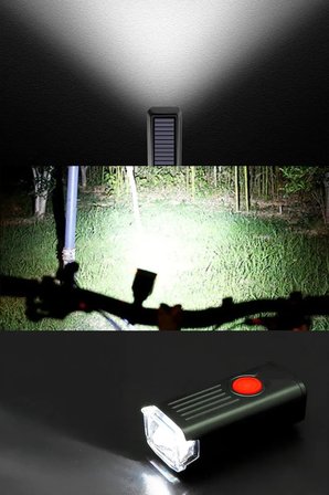 Güneş Enerjili Bisiklet Farı USB Şarjlı Kornalı LED Scooter Feneri Su Geçirmez