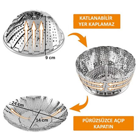 Tencere Haşlama Aleti Katlanabilir Paslanmaz Çelik Buharda Sebze Haşlama Aparatı Buharda Pişirme Sepeti Makarna ve Yumurta İçin Uyumlu Pratik Katlanır Tasarımlı Tencere İçi Çok Amaçlı Buhar Sepeti