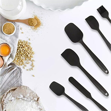 6'lı Silikon Mutfak Seti Yanmaz Yapışmaz Pasta ve Hamur Malzemeleri Spatula Kaşık Bıçak Yumurta Fırçası