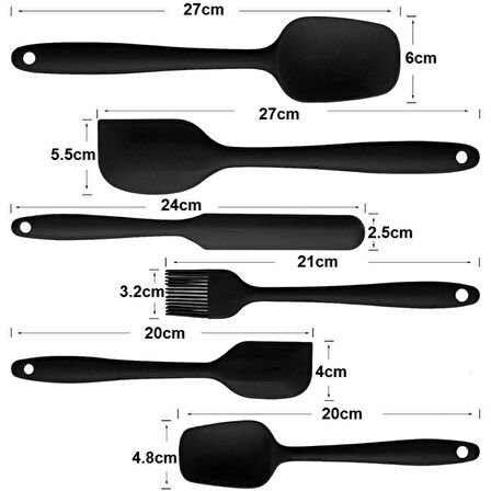 6'lı Silikon Mutfak Seti Yanmaz Yapışmaz Pasta ve Hamur Malzemeleri Spatula Kaşık Bıçak Yumurta Fırçası