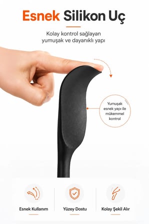6'lı Siyah Silikon Mutfak Seti Yanmaz Yapışmaz Spatula Kaşık Fırça Pasta Hamur 20-27 cm
