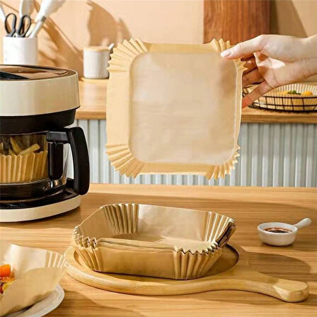 Airfryer Pişirme Kağıdı 50 Adet Hava Fritözü Kare Model Pişirme Kağıdı Airfryer Yağsız Fritöz