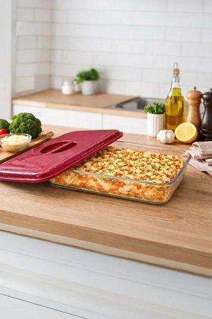 Kırmızı Renk Dikdörtgen Borcam Kapağı Sızdırmaz Plastik Malzeme ile Üretilmiş Esnek ve Dayanıklı Kapak Gıda Saklama ve Taşıma İçin Uygun Pratik Kullanımlı Yedek Kapak