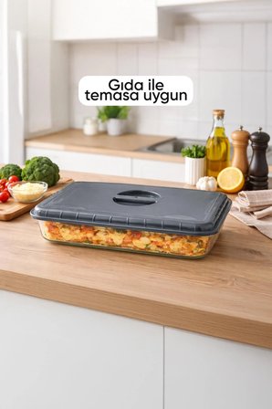 Gri Renk Dikdörtgen Borcam Kapağı Sızdırmaz Ve Dayanıklı Plastik Malzemeli Gıda Saklama Kapağı