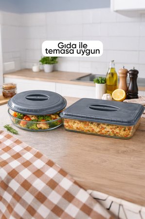Borcam Kapağı Gri Renk Dikdörtgen ve Yuvarlak Kaplara Uyumlu Sızdırmaz Kapak Mikrodalga ve Bulaşık Makinesine Uygun Esnek Yapılı Pratik Saklama ve Koruma Sunan Borcam Kapağı