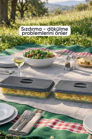 2'li Gri Renk Dikdörtgen Borcam Kapağı Sızdırmaz Ve Dayanıklı Plastik Malzemeli Gıda Saklama Kapağı