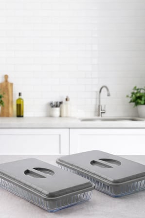 2'li Gri Renk Dikdörtgen Borcam Kapağı Sızdırmaz Ve Dayanıklı Plastik Malzemeli Gıda Saklama Kapağı