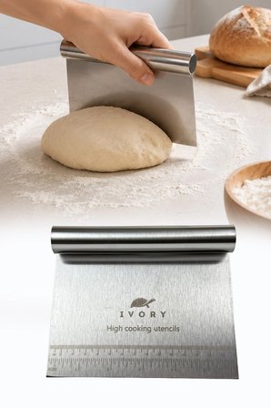 Paslanmaz Çelik Hamur Kesici Kazıyıcı Spatula Pizza Ekmek Hamuru Bölücü Ölçülü