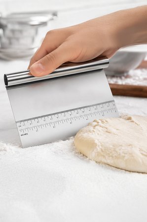 Paslanmaz Çelik Hamur Kesici Kazıyıcı Spatula Pizza Ekmek Hamuru Bölücü Ölçülü