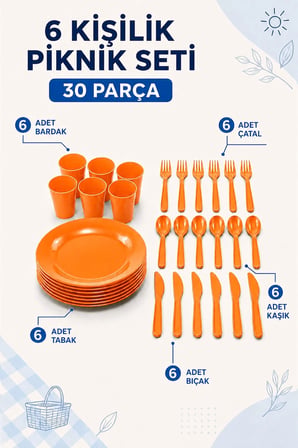 32 Parça Piknik Seti Tabak Bardak Çatal Kaşık Bıçak Kamp Mutfak Seti